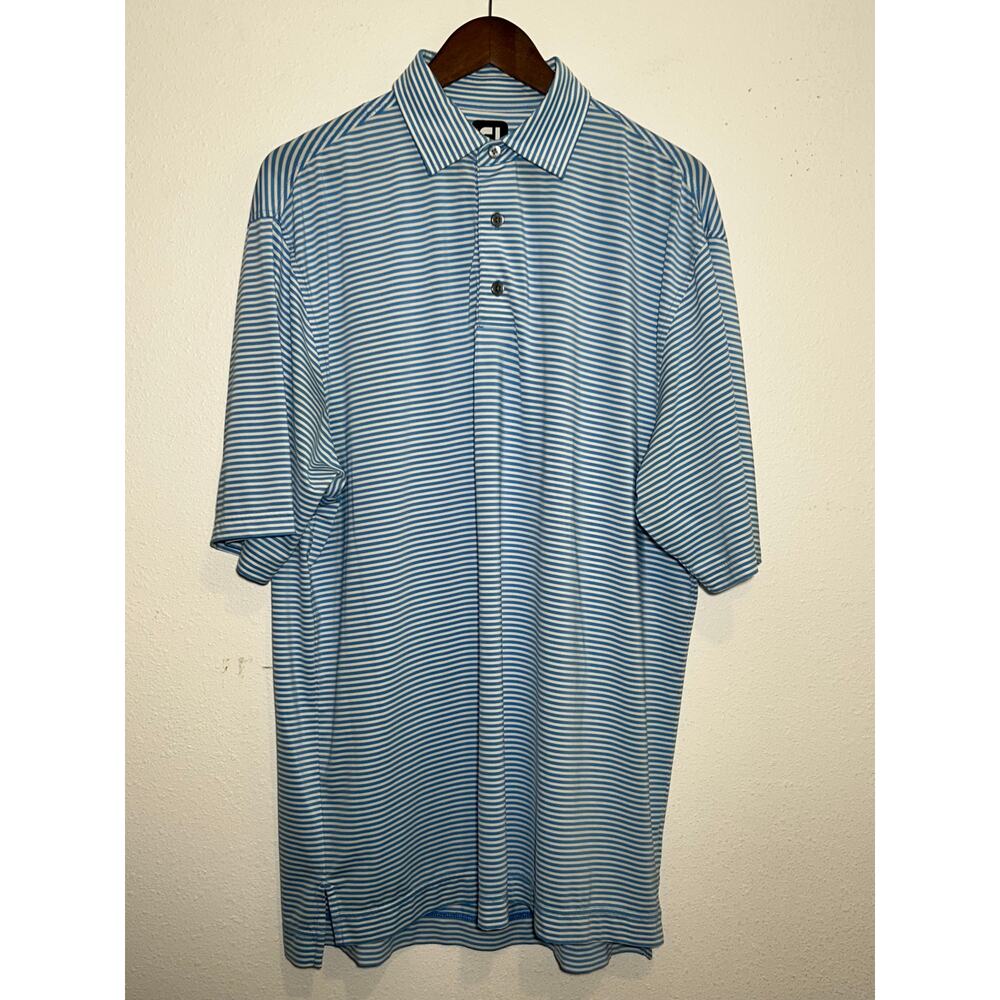 FootJoy Men's Golf Polo Size L Blue and White Stripes